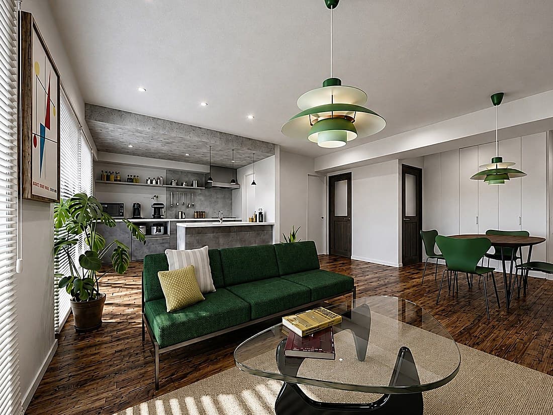 Midcentury スタイルのインテリアコーディネート例